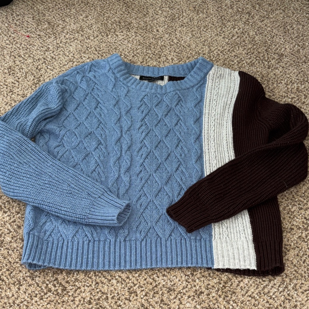 Banana Republic Blue, Gray and Brown Colorblock Sweater Small